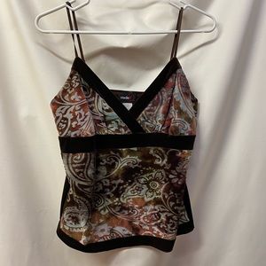 StudioY Brown, Purple, Velvet overlay design Tank Top with spaghetti straps.
